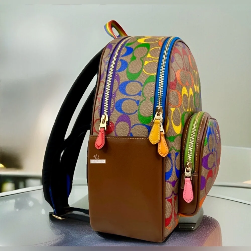 RARE LIKE NEW! Coach Backpack In Rainbow Canvas Multi PRIDE Bag Purses Designer🌈 - Picture 4 of 16